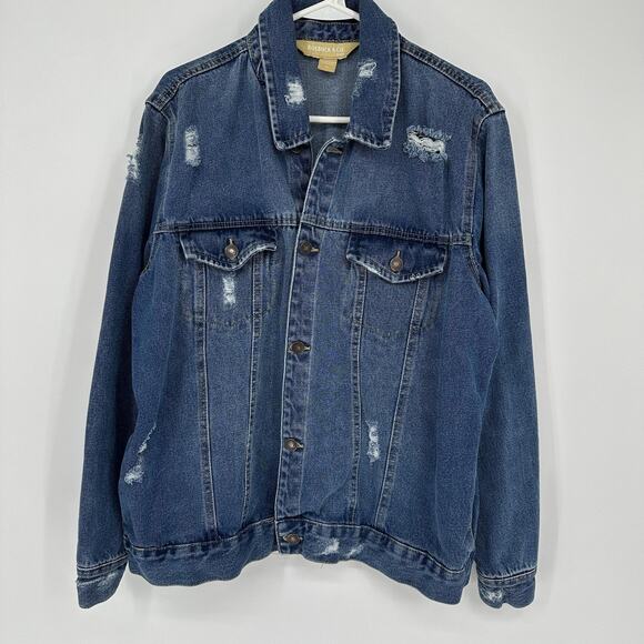 Roebuck & Co Jacket Mens XL Distressed Denim Jean Trucker Button Up Vintage y2K - Picture 6 of 12
